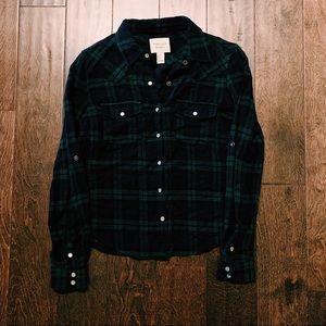 Navy Blue and Green plaid snap down